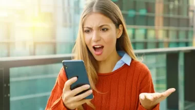 Woman Frustrated with Mobile Phone Shopping