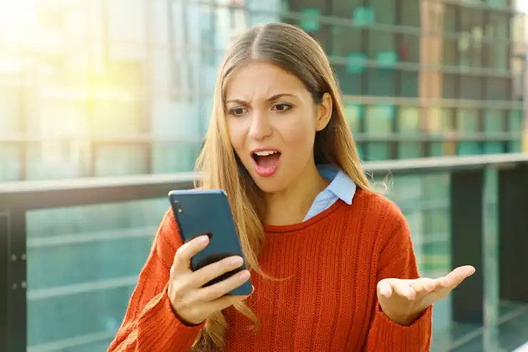 Woman Frustrated with Mobile Phone Shopping